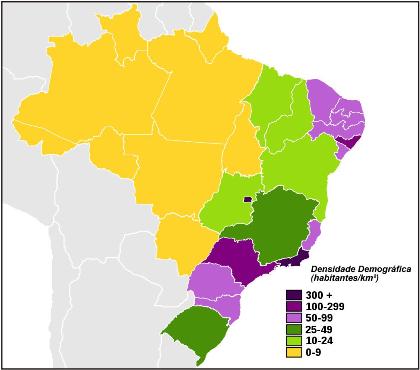 Mapa da densidade demográfica brasileira